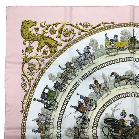 Hermes Carre 90 Silk Scarf Walk Long Chien Promenade Longchamps Pink — view 8