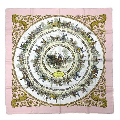 Hermes Carre 90 Silk Scarf Walk Long Chien Promenade Longchamps Pink