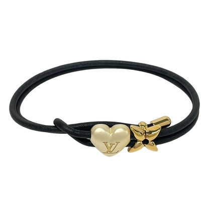 Louis Vuitton Bracelet Blue Pearl Heart Leather Black White Gold