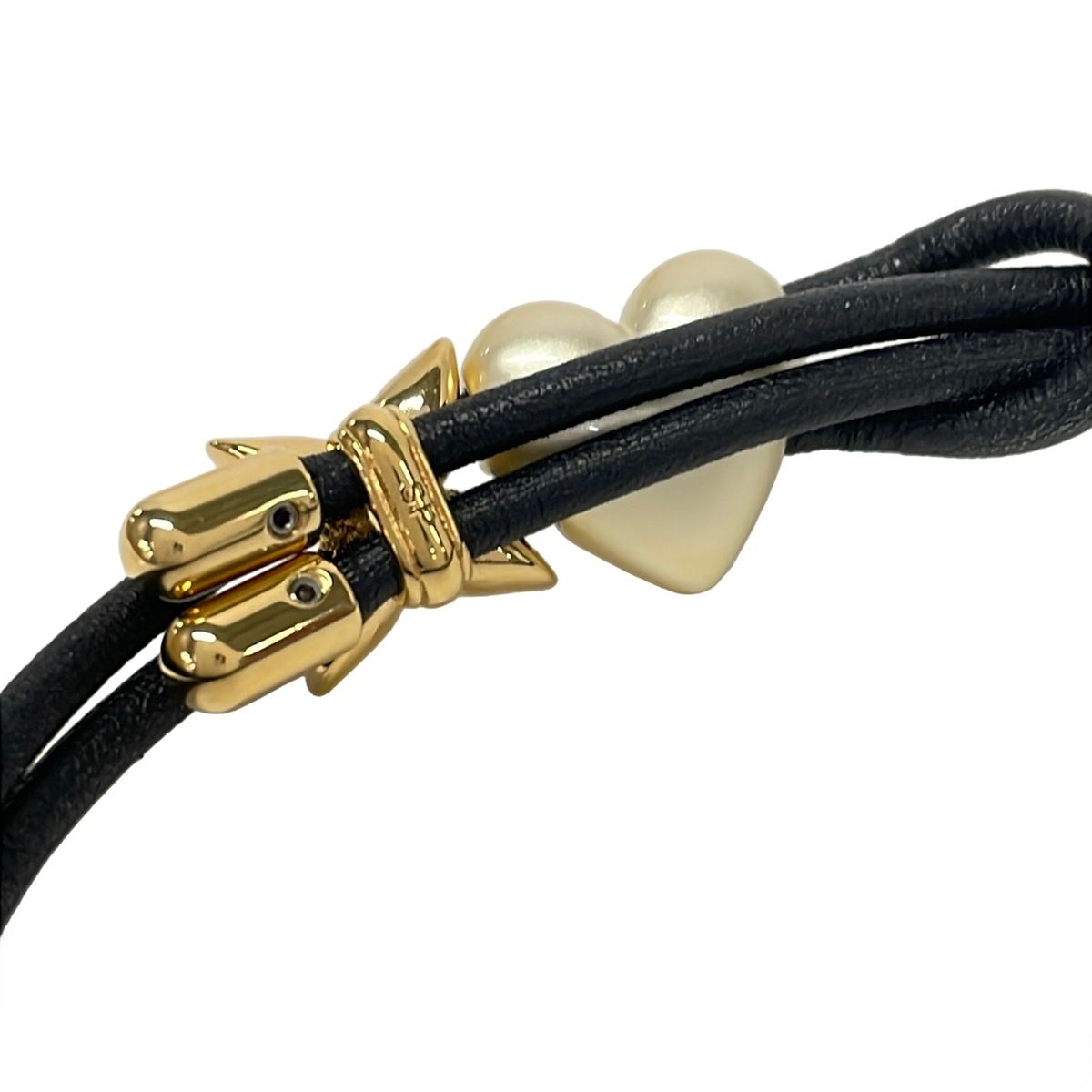 Louis Vuitton Bracelet Blue Pearl Heart Leather Black White Gold — view 3