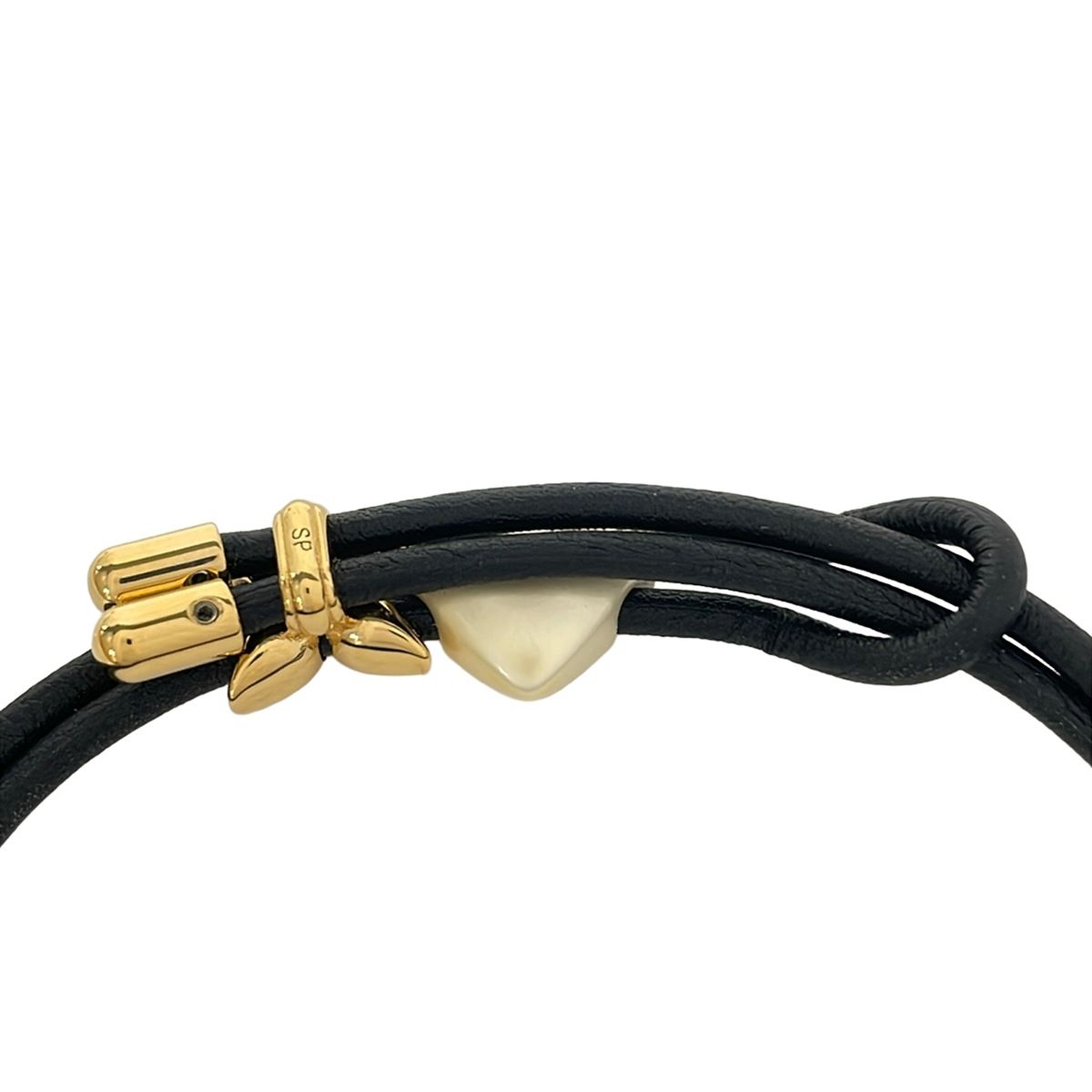 Louis Vuitton Bracelet Blue Pearl Heart Leather Black White Gold — view 4