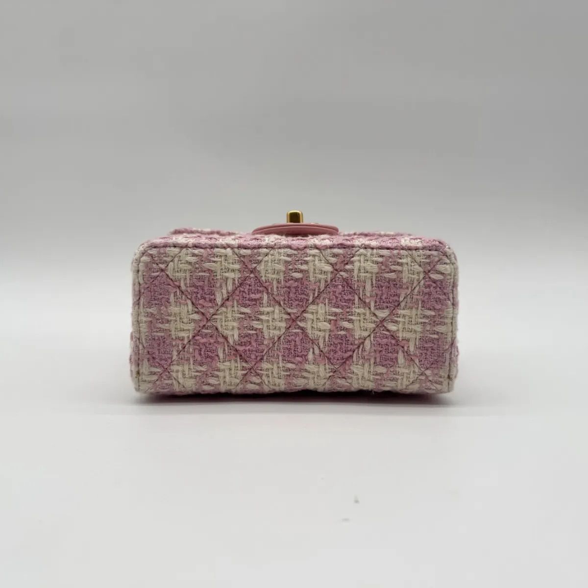 Chanel Shoulder Bag Top Handle Quilted Mini Flap Tweed Pink Chain CC Logo — view 6