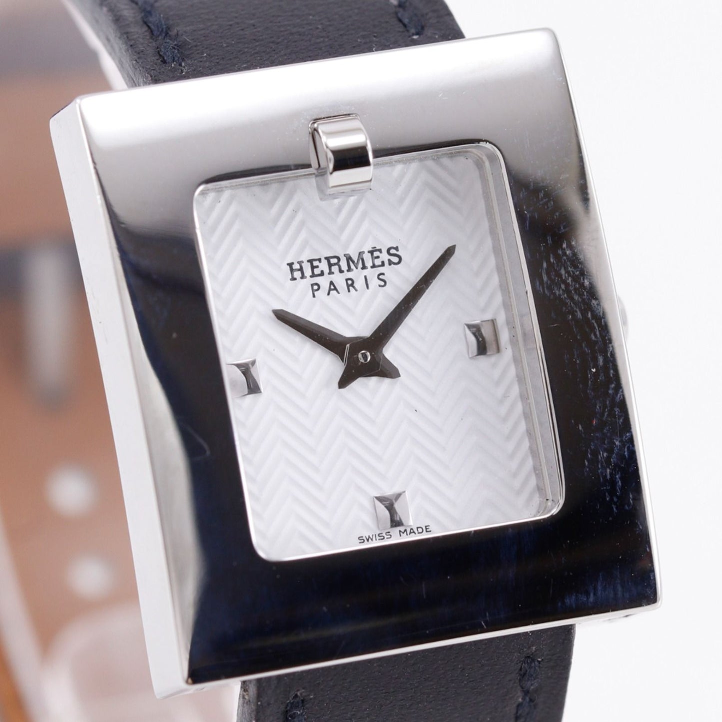 Hermes Watch Stainless Steel Leather Quartz Analog Display White Dial — view 3