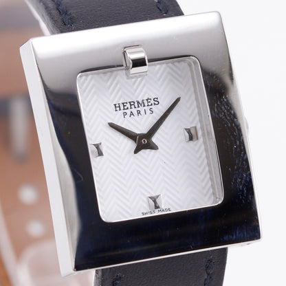 Hermes Watch Stainless Steel Leather Quartz Analog Display White Dial — view 3