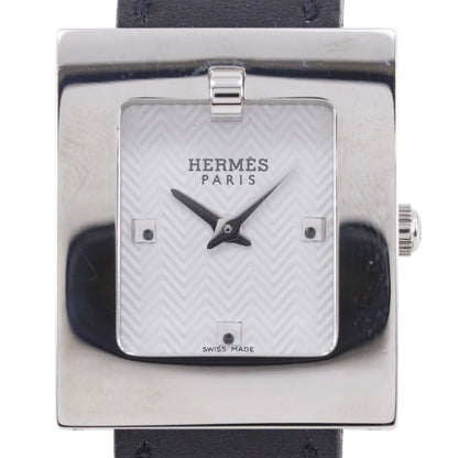 Hermes Watch Stainless Steel Leather Quartz Analog Display White Dial