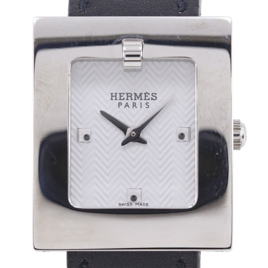 Hermes Watch Stainless Steel Leather Quartz Analog Display White Dial