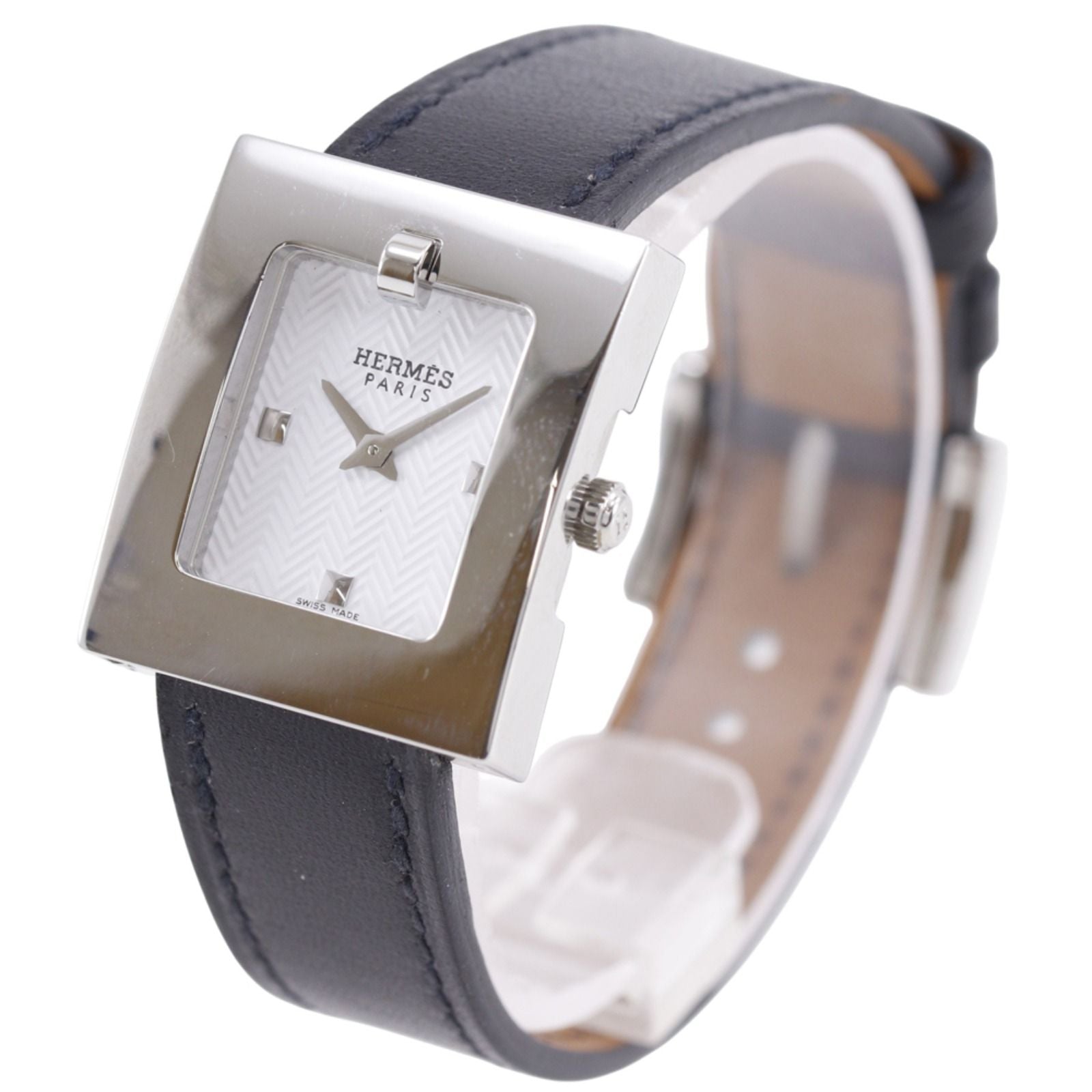 Hermes Watch Stainless Steel Leather Quartz Analog Display White Dial — view 2