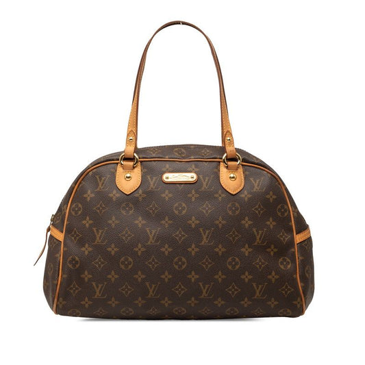 Louis Vuitton Monogram Mont Gray GM Shoulder Bag Tote Brown Leather
