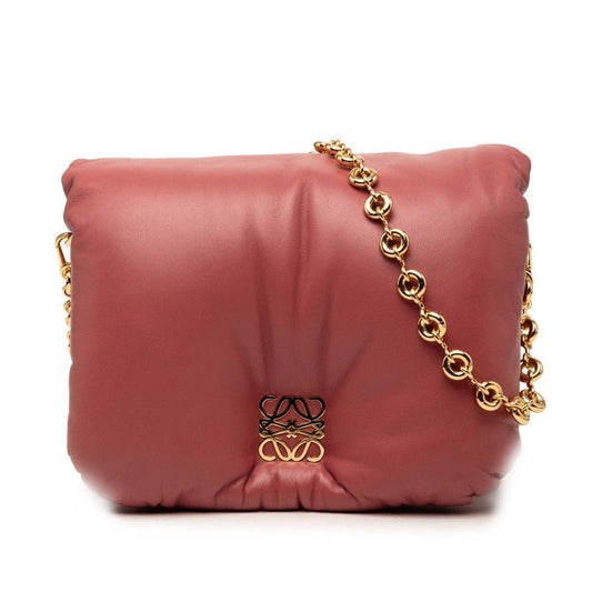 Loewe Anagram Goya Puffer Chain Shoulder Bag Pink Leather