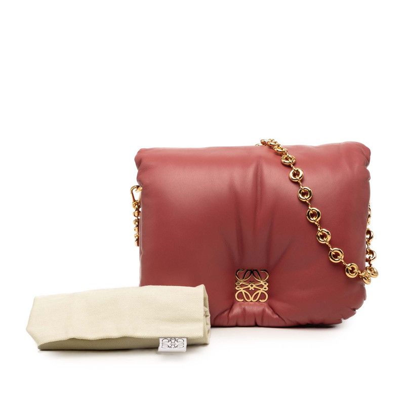 Loewe Anagram Goya Puffer Chain Shoulder Bag Pink Leather — view 7