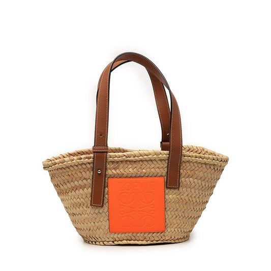 Loewe Anagram Basket Bag Small Palm Leaf Handbag Braided Orange Beige Raffia