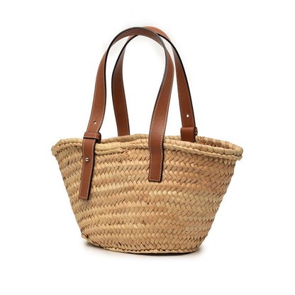 Loewe Anagram Basket Bag Small Palm Leaf Handbag Braided Orange Beige Raffia — view 2