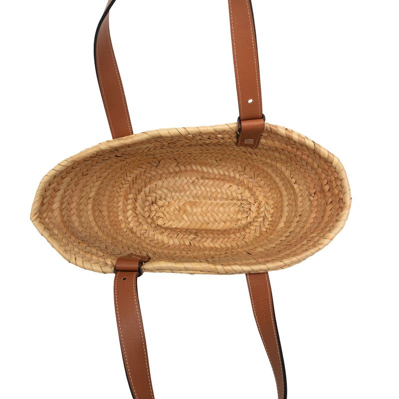 Loewe Anagram Basket Bag Small Palm Leaf Handbag Braided Orange Beige Raffia — view 4