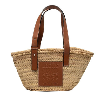 Loewe Anagram Basket Bag Small Handbag Palm Leaf Braided Brown Beige Raffia