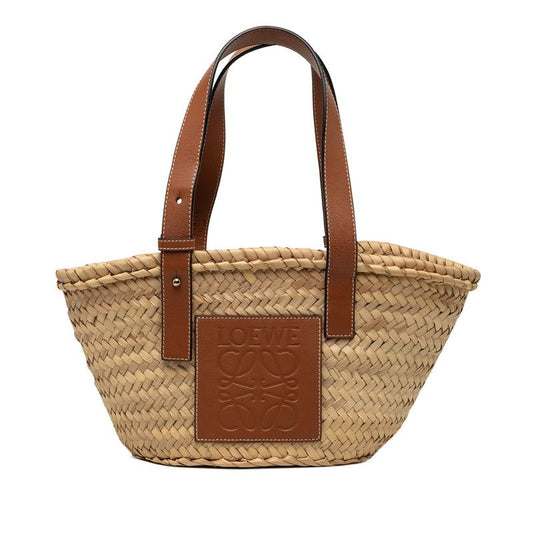 Loewe Anagram Basket Bag Small Handbag Palm Leaf Braided Brown Beige Raffia