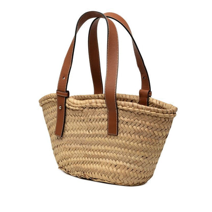 Loewe Anagram Basket Bag Small Handbag Palm Leaf Braided Brown Beige Raffia — view 2