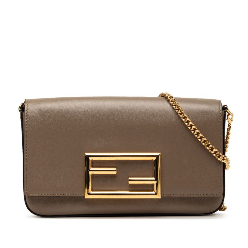 Fendi Crossbody Chain Shoulder Bag Gray Leather