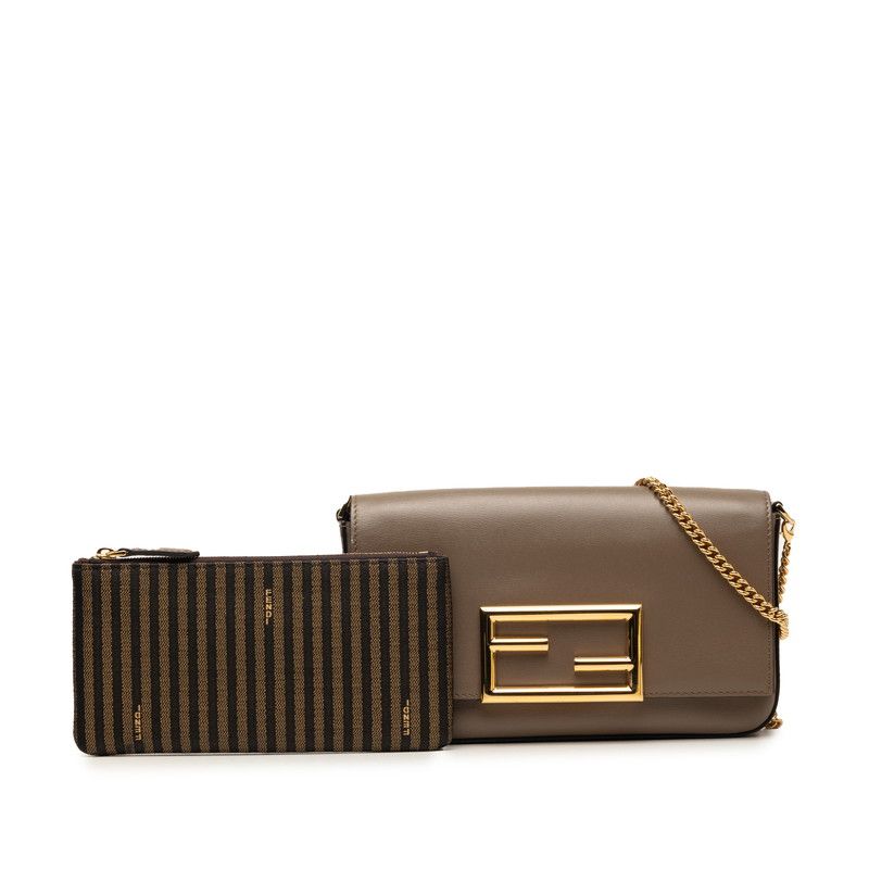 Fendi Crossbody Chain Shoulder Bag Gray Leather — view 7