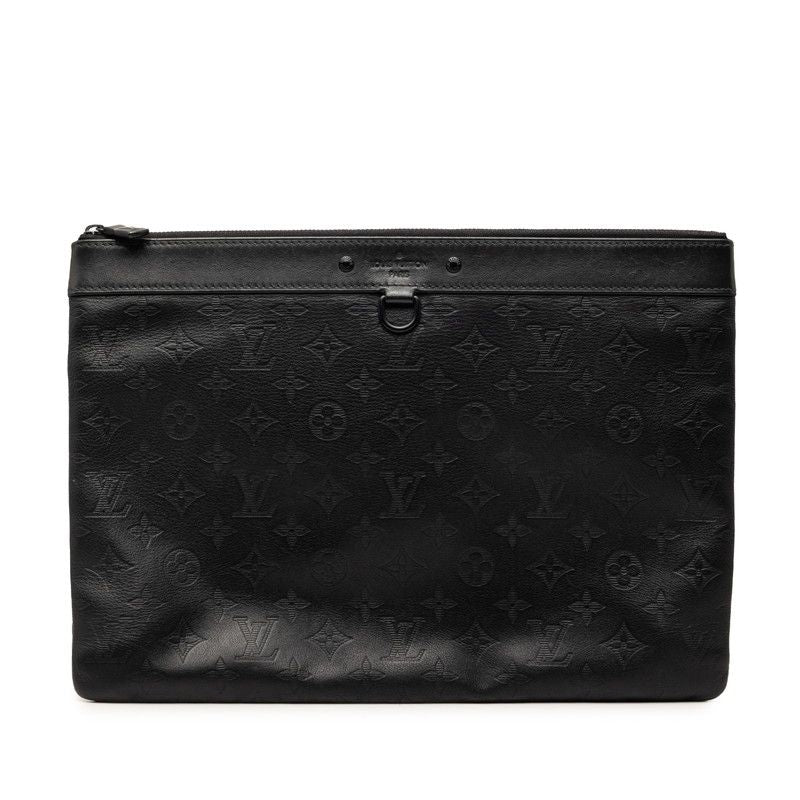 Louis Vuitton Monogram Shadow Pochette Discovery Clutch Noir Black Leather