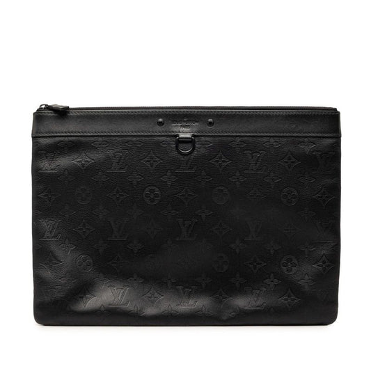 Louis Vuitton Monogram Shadow Pochette Discovery Clutch Noir Black Leather