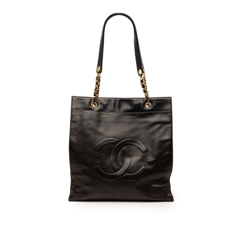 Chanel CC Logo Big Coco Chain Shoulder Bag Black Leather