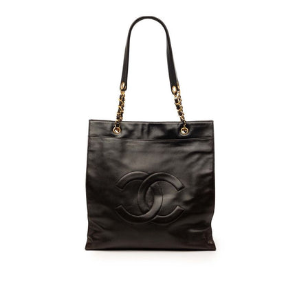 Chanel CC Logo Big Coco Chain Shoulder Bag Black Leather
