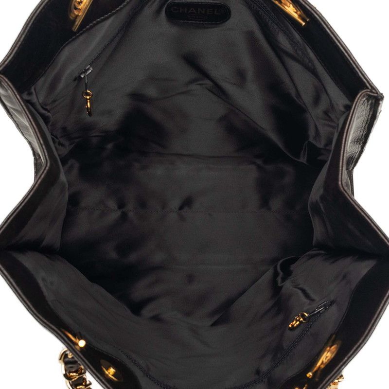 Chanel CC Logo Big Coco Chain Shoulder Bag Black Leather — view 4