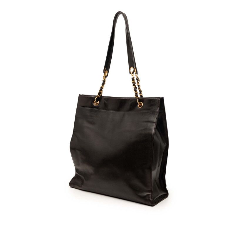 Chanel CC Logo Big Coco Chain Shoulder Bag Black Leather — view 2