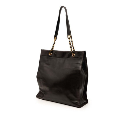 Chanel CC Logo Big Coco Chain Shoulder Bag Black Leather — view 2