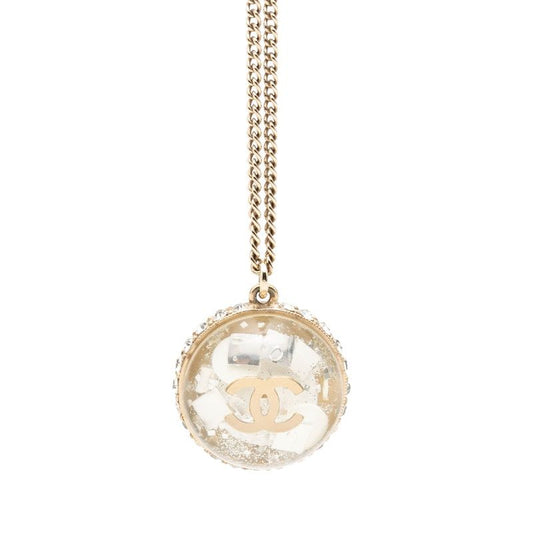 Chanel CC Logo Necklace Dome 09c Champagne Gold Plated Rhinestone