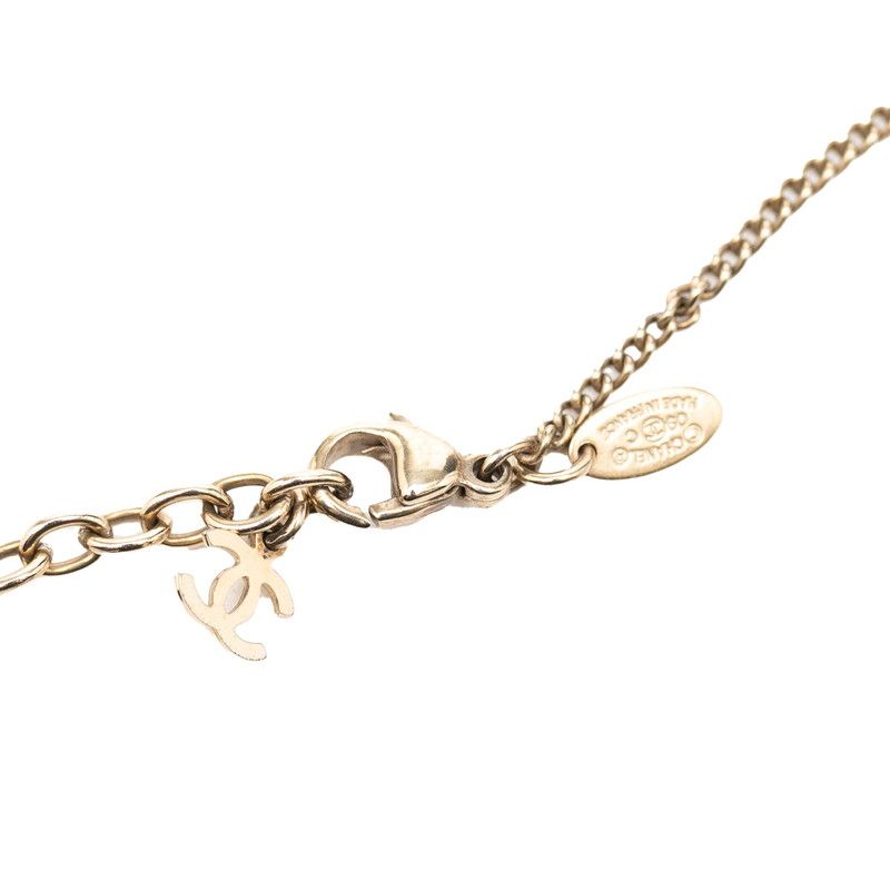 Chanel CC Logo Necklace Dome 09c Champagne Gold Plated Rhinestone — view 4