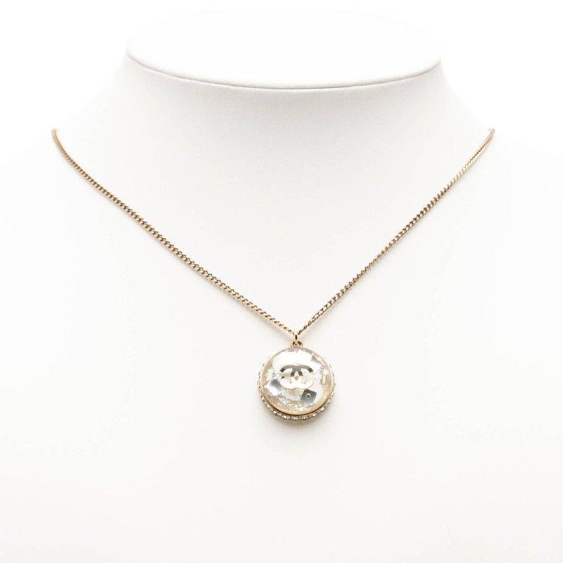 Chanel CC Logo Necklace Dome 09c Champagne Gold Plated Rhinestone — view 5
