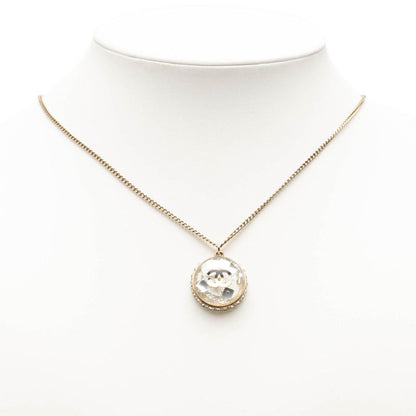 Chanel CC Logo Necklace Dome 09c Champagne Gold Plated Rhinestone — view 5