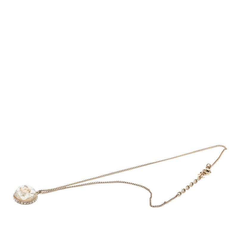 Chanel CC Logo Necklace Dome 09c Champagne Gold Plated Rhinestone — view 3