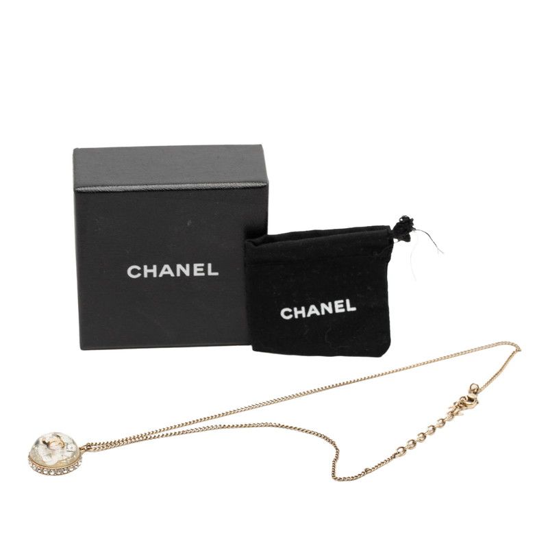 Chanel CC Logo Necklace Dome 09c Champagne Gold Plated Rhinestone — view 6