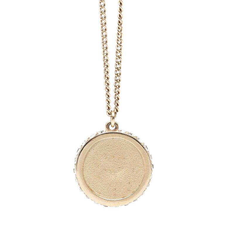 Chanel CC Logo Necklace Dome 09c Champagne Gold Plated Rhinestone — view 2