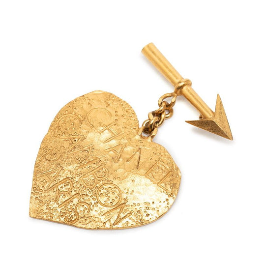 Chanel Logo Heart Arrow Brooch Gold Plated