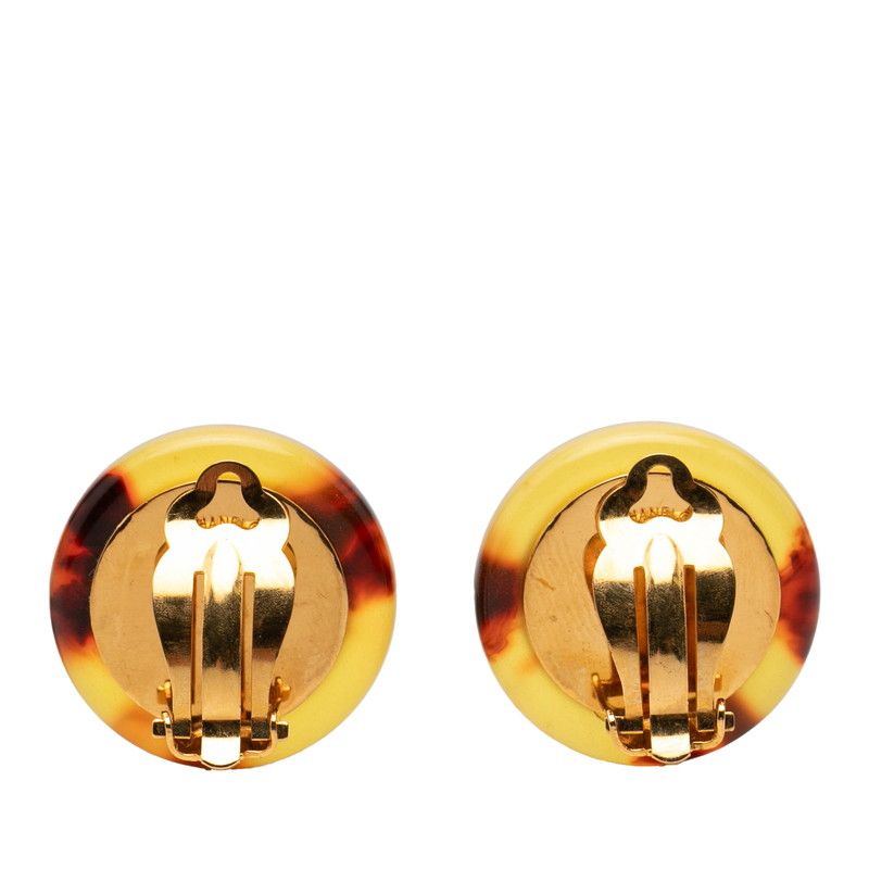 Chanel Mademoiselle Vintage Earrings Gold Brown Plastic Plated — view 2