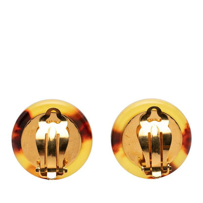 Chanel Mademoiselle Vintage Earrings Gold Brown Plastic Plated — view 2