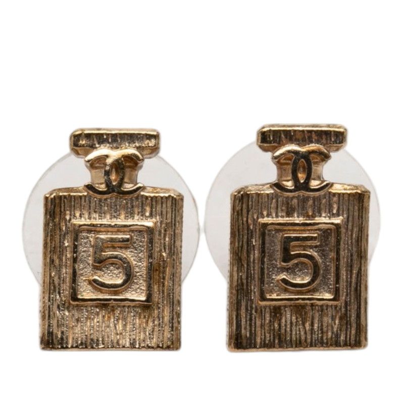 Chanel Perfume Bottle Stud Earrings Gold Plated