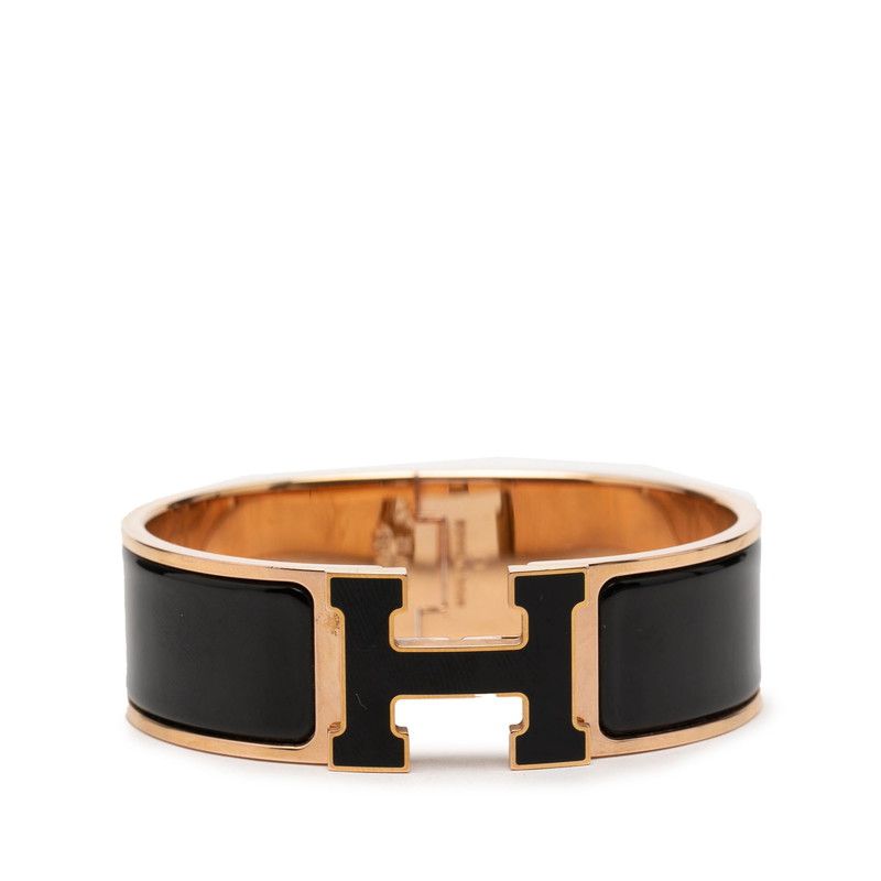 Hermes Clic Clac PM Bracelet Bangle Gold Black Plated Enamel