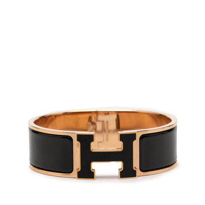 Hermes Clic Clac PM Bracelet Bangle Gold Black Plated Enamel