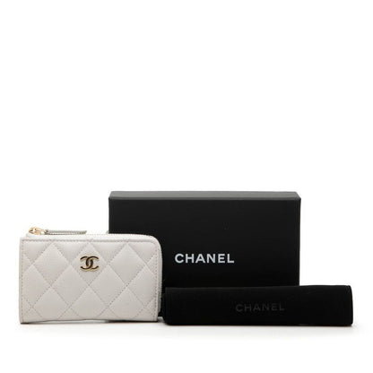 Chanel CC Logo Quilted Card Case Coin Gray Caviar Leather — view 8