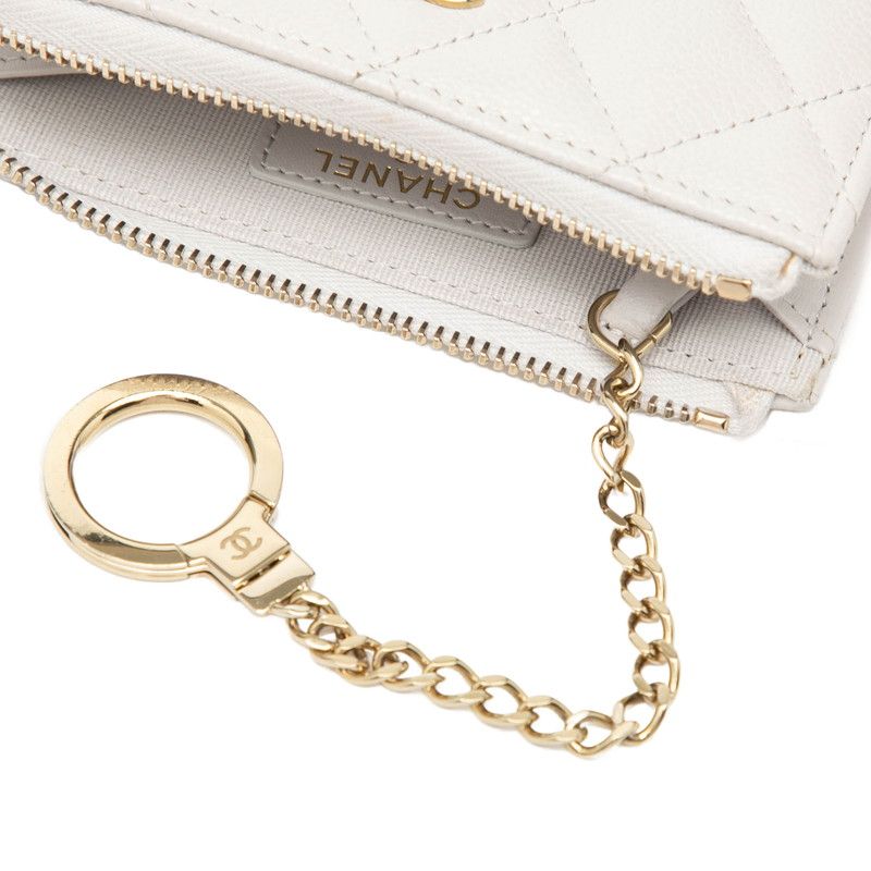 Chanel CC Logo Quilted Card Case Coin Gray Caviar Leather — view 4