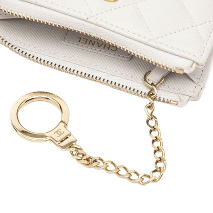 Chanel CC Logo Quilted Card Case Coin Gray Caviar Leather — view 4