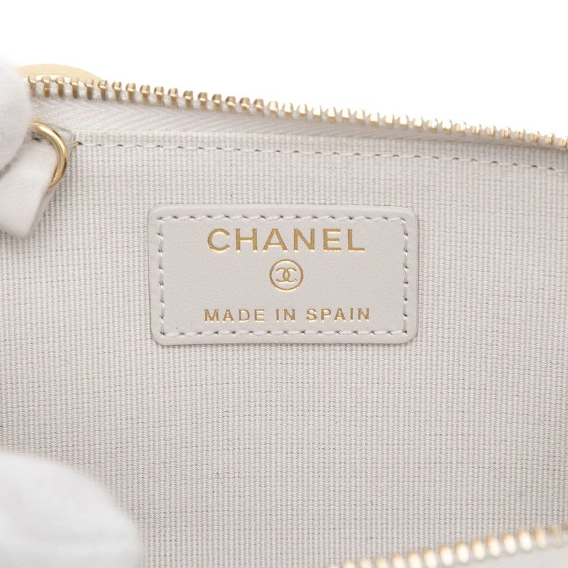 Chanel CC Logo Quilted Card Case Coin Gray Caviar Leather — view 6