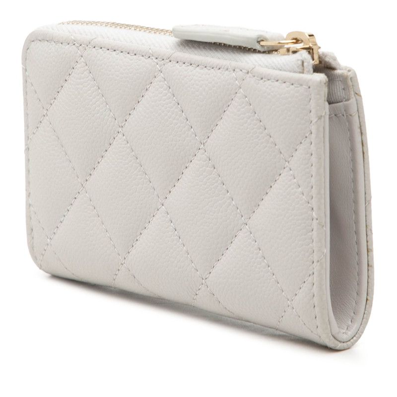 Chanel CC Logo Quilted Card Case Coin Gray Caviar Leather — view 2