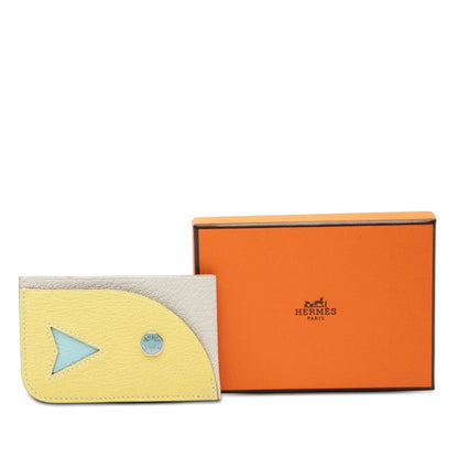 Hermes Poisson Card Case Pasque Mushroom Limoncello Blue Zephyr Chevre Misole — view 7