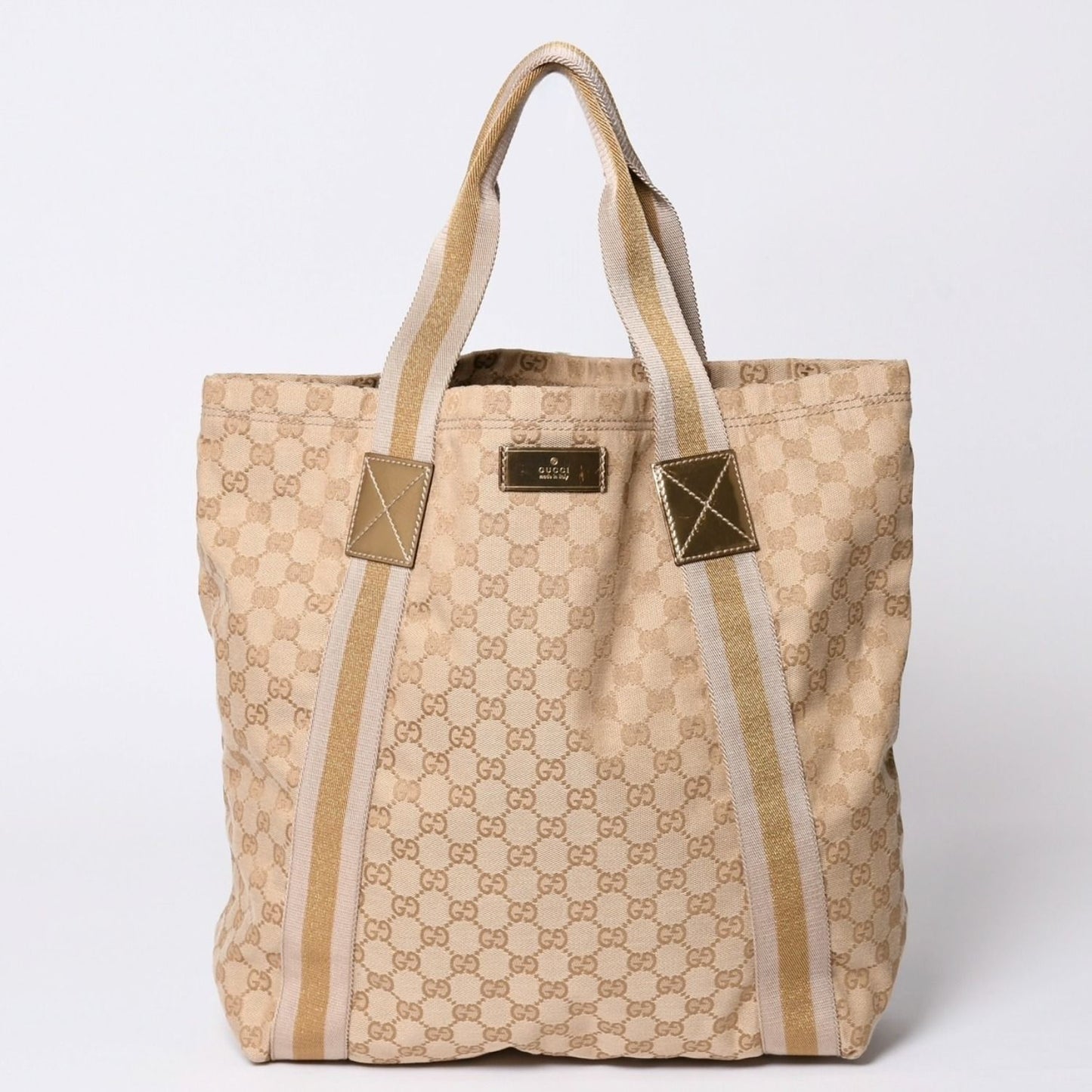 Gucci Tote Bag GG Canvas Beige Brown Gold