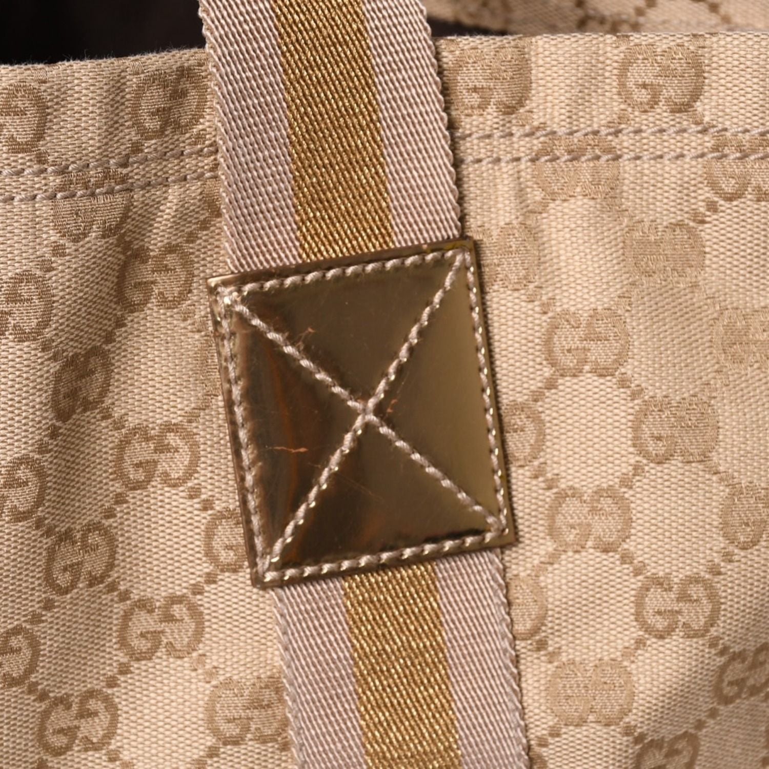Gucci Tote Bag GG Canvas Beige Brown Gold — view 6